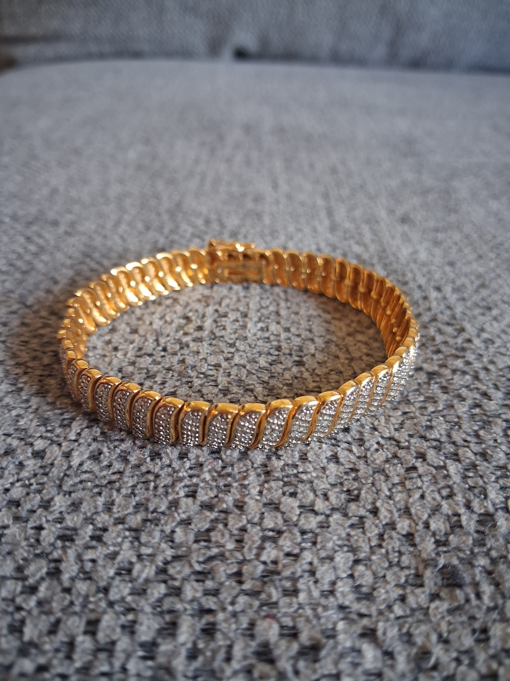 Gold and Silver Tone Crystal Herringbone Bracelet